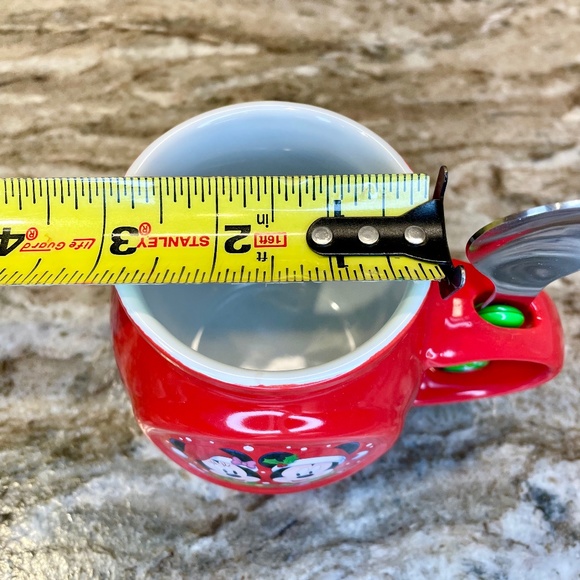 Disney Mickey & Minnie Mouse Red Christmas Mug Coffee Tea Cocoa & Green Spoon - Picture 11 of 11